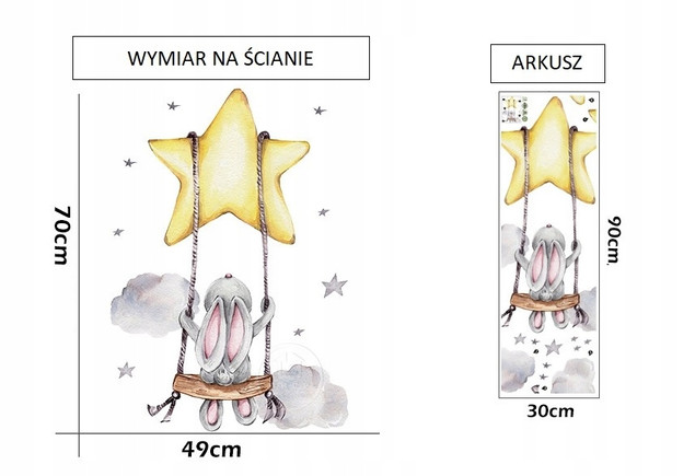 Naklejki na ścianę do pokoju dziecka Króliczek na huśtawce