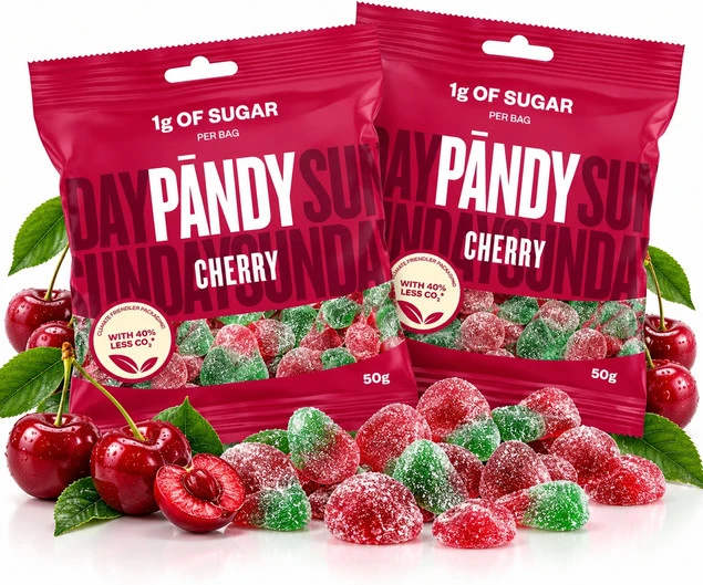 PANDY Cherry Żelki Bez Dodatku Cukru o Smaku Wiśniowym Wiśnia 50g x2