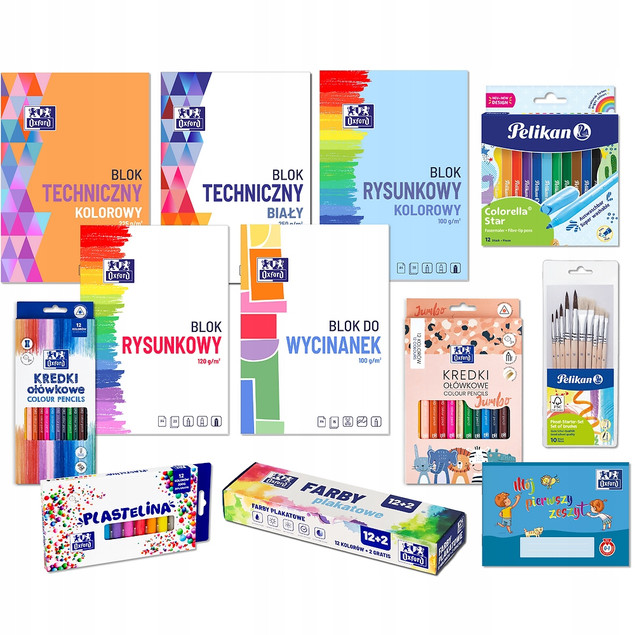 OXFORD PELIKAN WYPRAWKA SZKOLNA PLASTYCZNA 10 ELEMENTÓW + 2 GRATIS