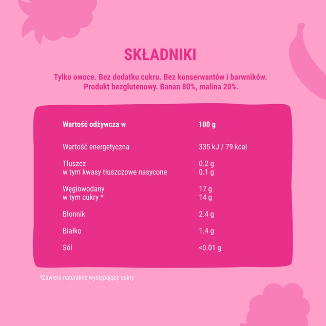 Mus owocowy 100% owoców bez dodatku cukru BOB SNAIL Banan Malina 10х120 g
