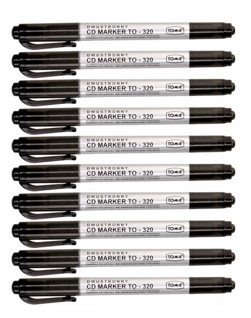 10x Marker Dwustronny Permanentny Do Płyt CD/DVD Czarny TOMA