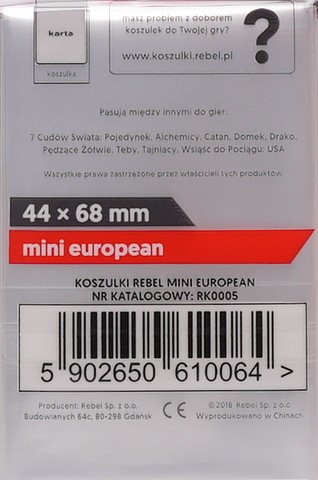 Koszulki na karty 44x68 mm Rebel 100 sztuk