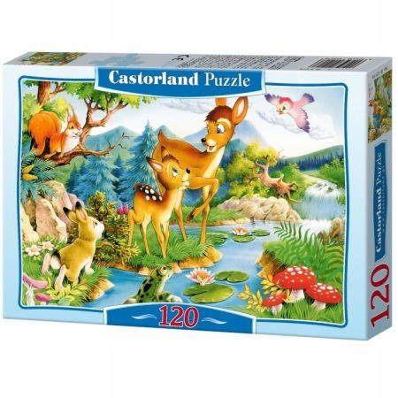 Puzzle 120 Układanka Zwierzęta JELONKI Las Jelonek Jeleń Rzeka 6+ Castor