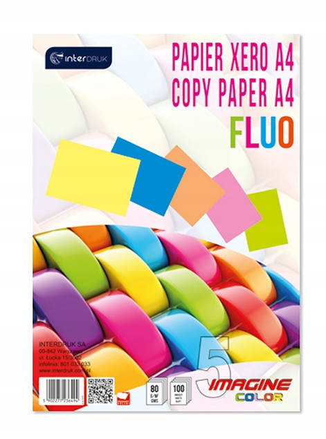 Papier Kolorowy Ksero Xero A4/100k 5 Kolorów x20 szt. 80g Interdruk