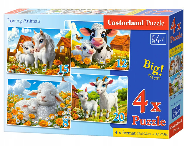 PUZZLE 4W1 UKŁADANKA DLA DZIECI ZWIERZĘTA KOZA OWCA KOŃ KROWA 4+ CASTOR