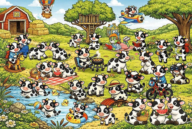 Trefl Puzzle Rodzina Treflików Seek & Find 100 el. Świat Krówek dla Dzieci