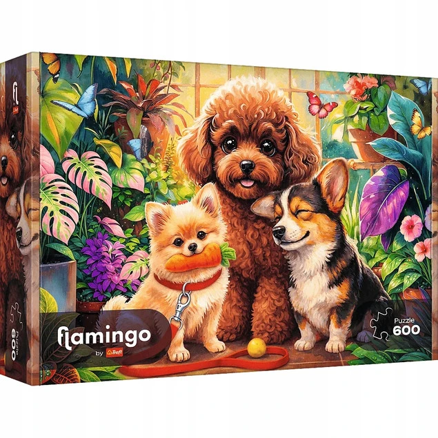 Trefl Puzzle 600 el. Flamingo Psy w oranżerii