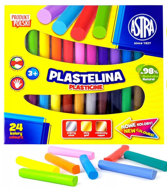Plastelina Szkolna 24 Żywe Kolory Klasyczna Okrągła Elastyczna 3+ Astra