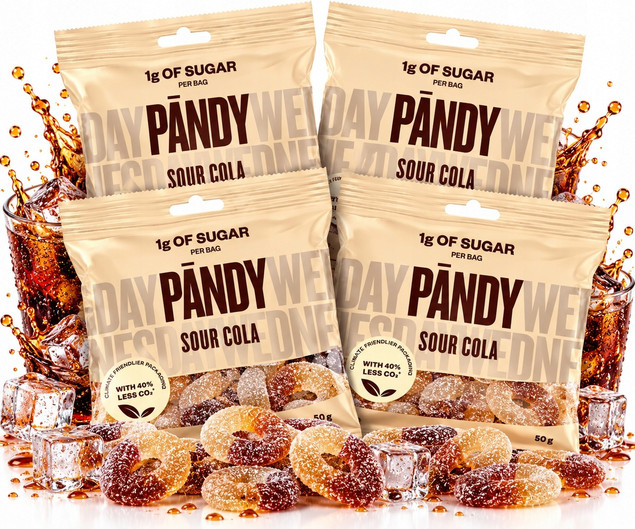 PANDY Sour Cola Żelki Gumowe Bez Dodatku Cukru o Smaku Coli 50g x4