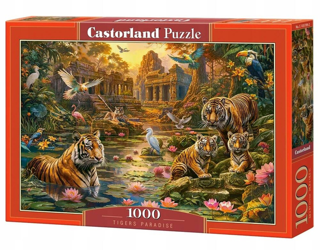 Puzzle 1000 Układanka Krajobraz TYGRYSY Raj Ruiny Ptaki Obraz 9+ Castorland