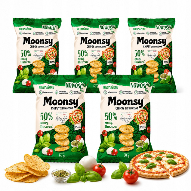 Moonsy Pizza – chipsy ziemniaczane bezglutenowe, 60 g x 5