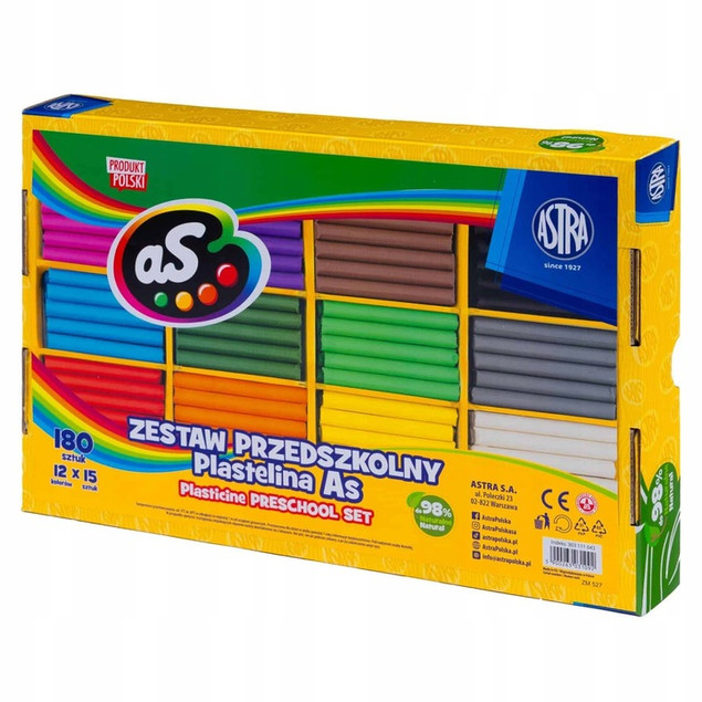 Plastelina 12 kolorów, 180 szt., zestaw uzupełniający | Astra