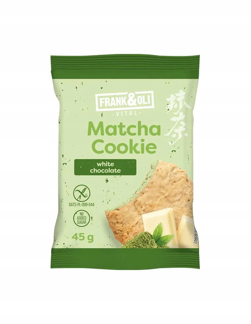 FRANK&OLI Ciastko Miękkie Owsiane MATCHA BIAŁA CZEKOLADA Bez Cukru 45g