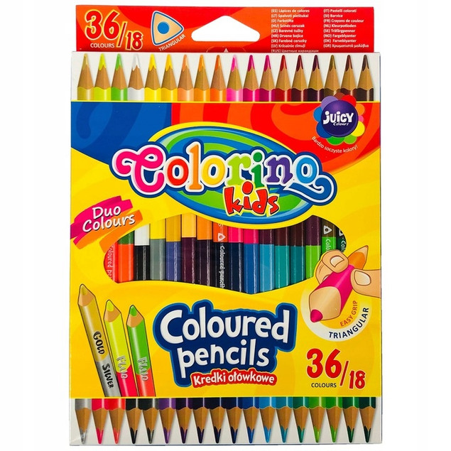Kredki Ołówkowe Szkolne Trójkątne Dwukolorowe 36 Kolorów Colorino 68512