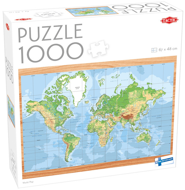 Tactic Puzzle Mapa Świata 1000 elementów, Fińska Jakość