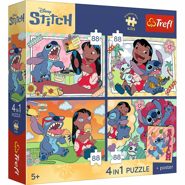 Trefl Puzzle Lilo & Stitch 4x88 el. Kosmiczny Stitch + Plakat Kolekcjonerski