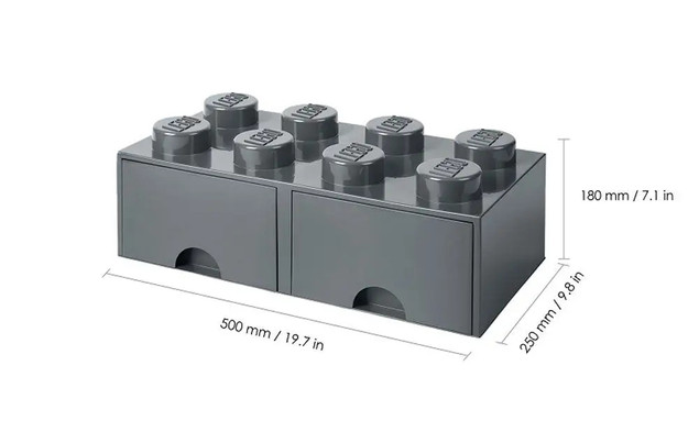 LEGO Pojemnik Klocek 8 z 2 Szufladami Szary Organizer