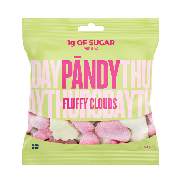 Żelki PANDY Fluffy Clouds Poziomka Zielone Jabłko 50 g bez cukru
