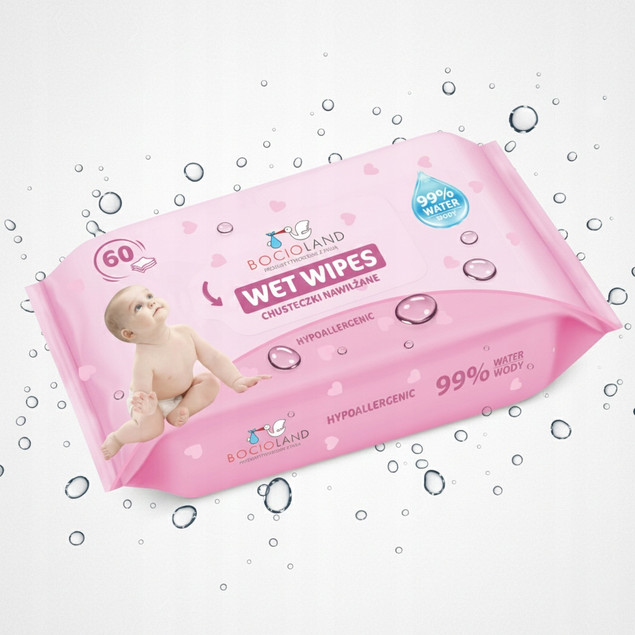 NAWILŻANE CHUSTECZKI WODNE DLA DZIECI NIEMOWLĄT 99% WODY 60szt. DELIKATNE