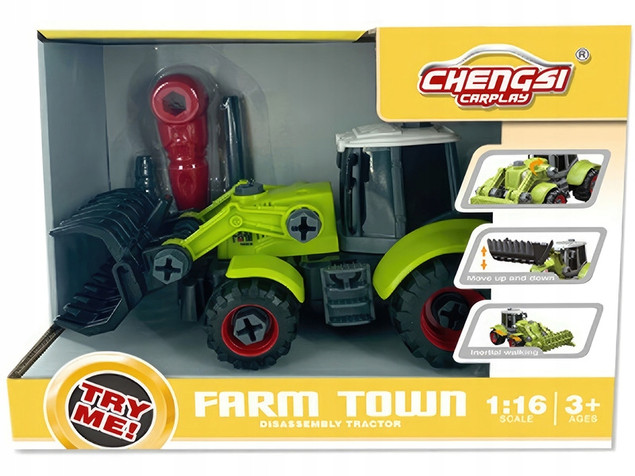 Traktor do Skręcania ASKATO Farm Town z Łyżką i Narzędziami (1:16)