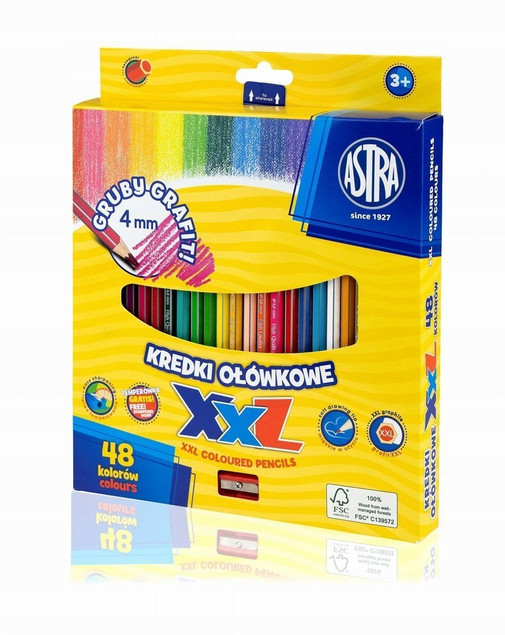 Kredki ołówkowe heksagonalne 48 kolorów 4mm Astra