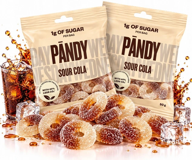 PANDY Sour Cola Żelki Gumowe Bez Dodatku Cukru o Smaku Coli 50g x2