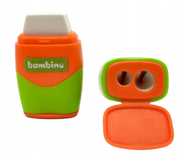 Temperówka podwójna z gumką 2w1 Bambino MINI ZOO 9776