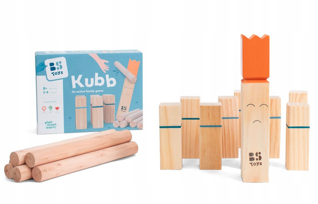 BS Toys Kubb – drewniana rodzinna gra plenerowa, zestaw 2-6 graczy, 8+