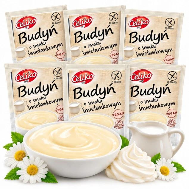 Budyń śmietankowy BEZ CUKRU Bezglutenowy o Smaku śmietankowym CELIKO 40g x6