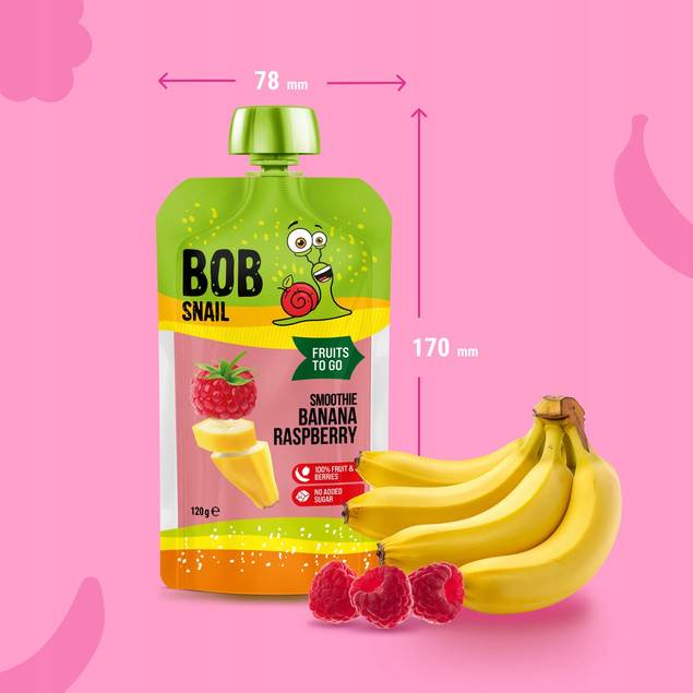 Mus owocowy 100% owoców bez dodatku cukru BOB SNAIL Banan Malina 10х120 g