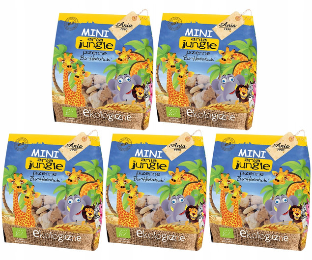 5x BIO Ania Herbatniki Pszenne Mini Jungle ZOO 500g