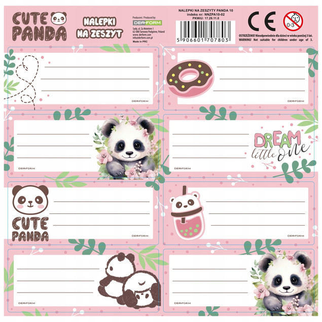 Naklejki na zeszyt Panda 10 Derform