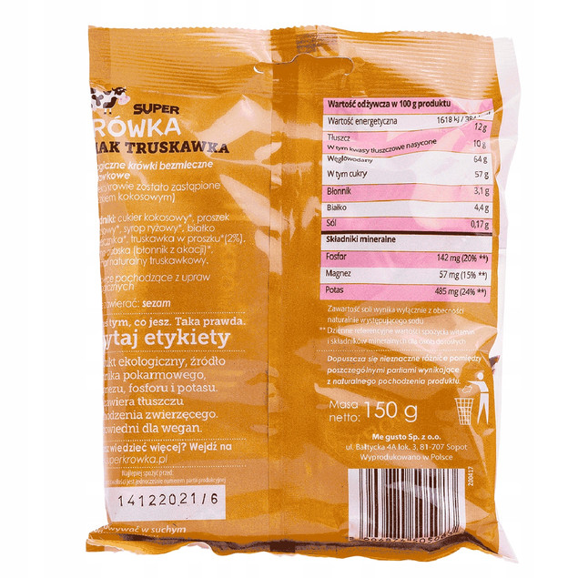 Super Krówka Me Gusto Wegańskie Krówki Truskawkowe BIO 150g