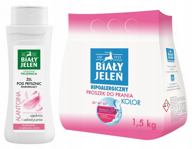 BIAŁY JELEŃ Żel Pod Prysznic ALANTOINA + Proszek Do Prania KOLOR