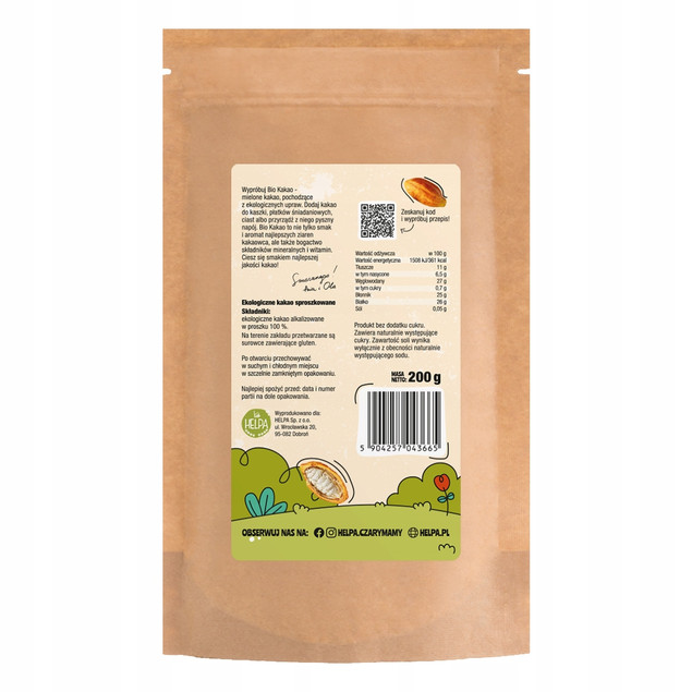 Bio Kakao w proszku 200 g HELPA ekologiczne