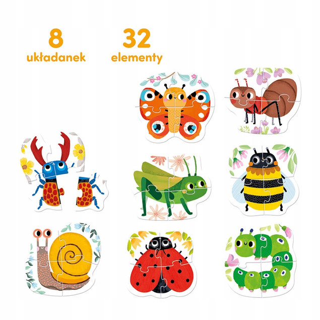 Puzzle Progresywne Robaczki Czworaczki UKŁADANKA DLA DZIECI 2+