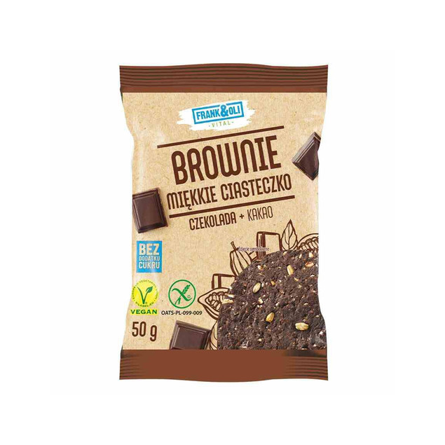FRANK&OLI Ciasteczko Miękkie Brownie CZEKOLADA KAKAO Bez Cukru 50g x12