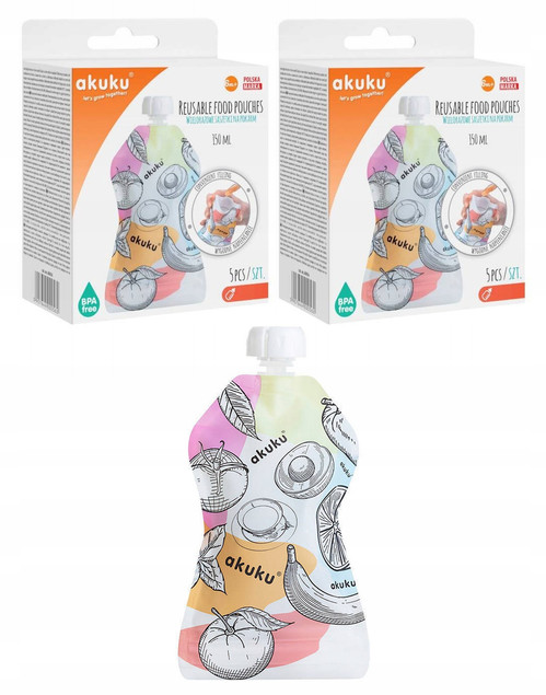 2x Saszetki Tubki Wielorazowe Na Pokarm 5 szt. Akuku