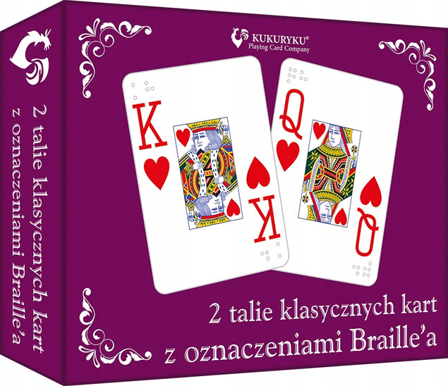 Karty Klasyczne Ze Znakami BRAILLE'A Dla NIEWIDOMYCH 2 Talie Kukuryku