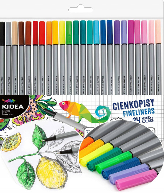 Cienkopisy 24 kolory, precyzyjna, cienka końcówka | Kidea