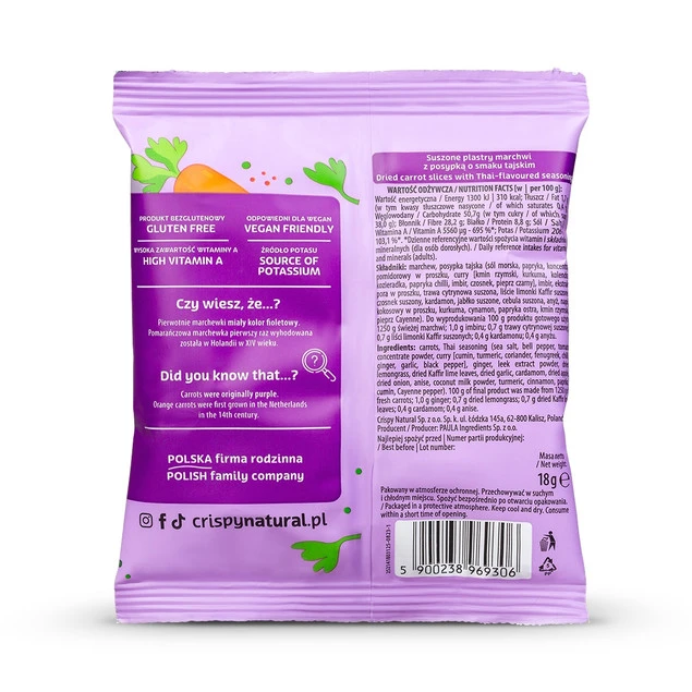 Chipsy Crispy Natural suszone plastry marchew o smaku tajskim 18 g_2