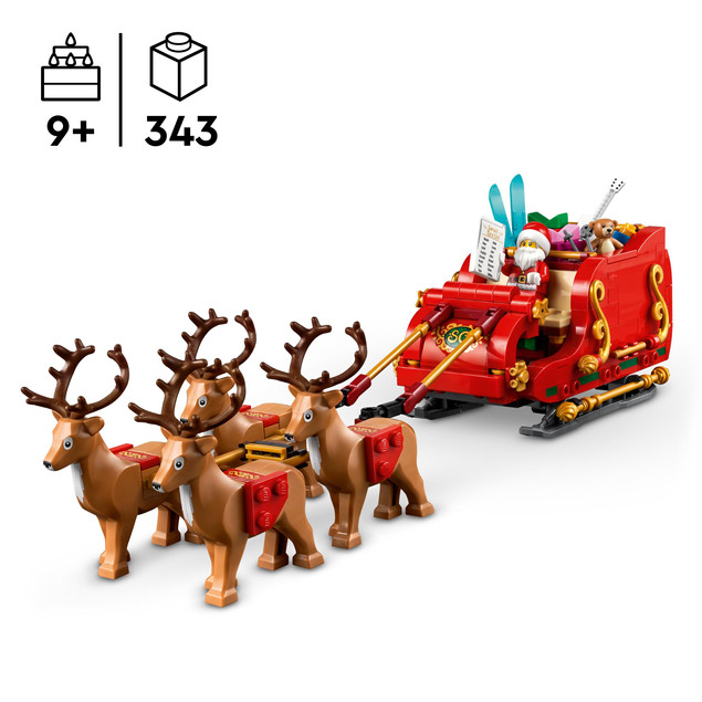 LEGO Iconic 40499 Sanie Świętego Mikołaja z Reniferami i Figurką Mikołaja