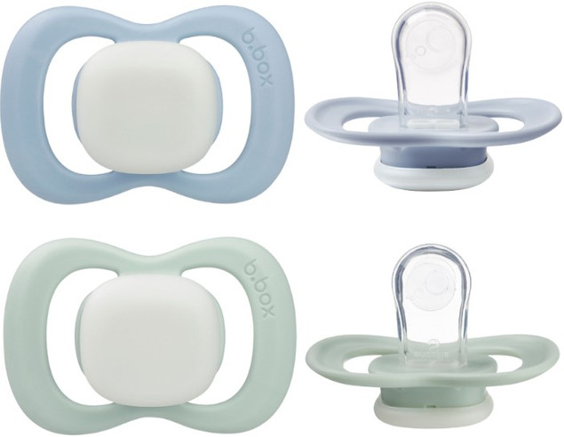 B.Box Smoczek Symetryczny Silikonowy 0-6m Glow 2 szt. Błękit/Szałwia