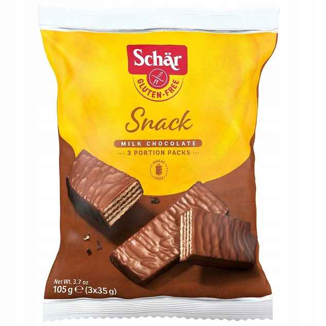 Schar Wafle orzechowe w czekoladzie Wafer Snack 3 sztuki bezglutenowe 115 g