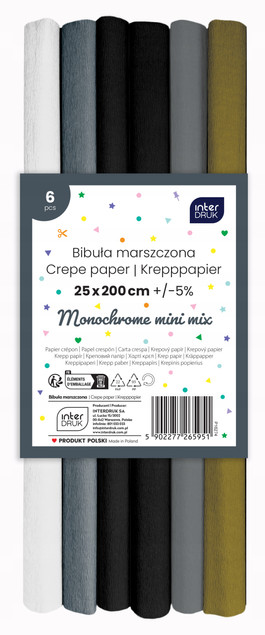 Bibuła Marszczona Interdruk Zestaw Wielokolorowy 6szt 200x25cm
