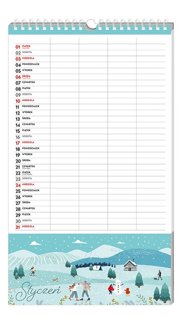 Kalendarz ścienny Interdruk 2027 planner rodzinny 25x43 cm Razem