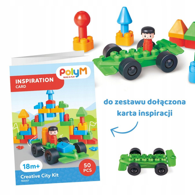 Klocki Konstrukcyjne PolyM Miasto 50 el. MIĘKKIE i Bezpieczne dla Dzieci 18m+
