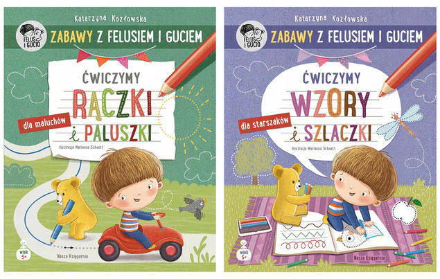 Zestaw edukacyjny Feluś i Gucio – Ćwiczymy rączki i paluszki + Ćwiczymy wzory i szlaczki – Nasza Księgarnia