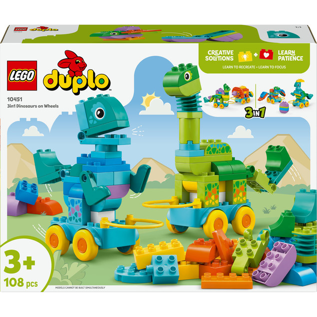 LEGO DUPLO 10451 3w1 Dinozaury na Kółkach Kreatywne Klocki dla Dzieci 3+