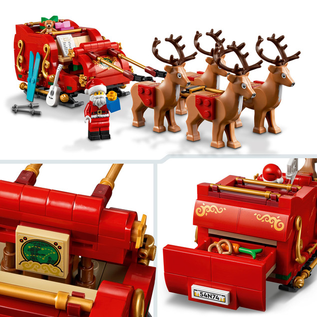 LEGO Iconic 40499 Sanie Świętego Mikołaja z Reniferami i Figurką Mikołaja